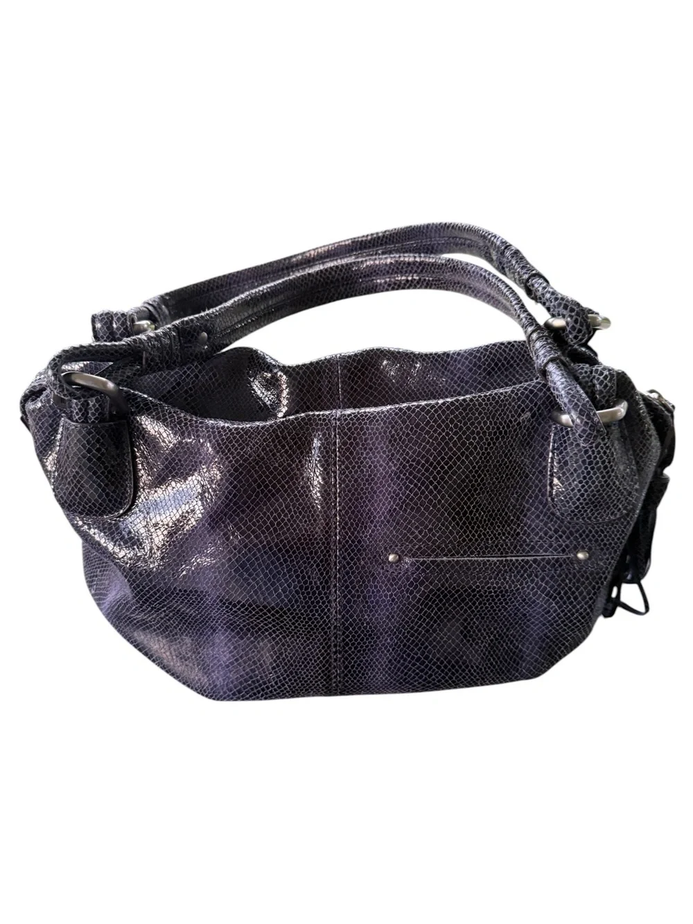 B. Makowsky Blue Leather Hobo Bag Snake Embossed Silver Hardware Y2K A221285